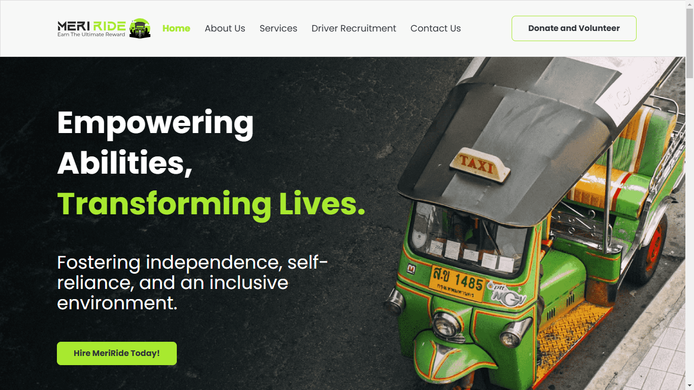 Meri Ride Project - web development built with React.js, Tailwind CSS, Redux Toolkit, Figma to code